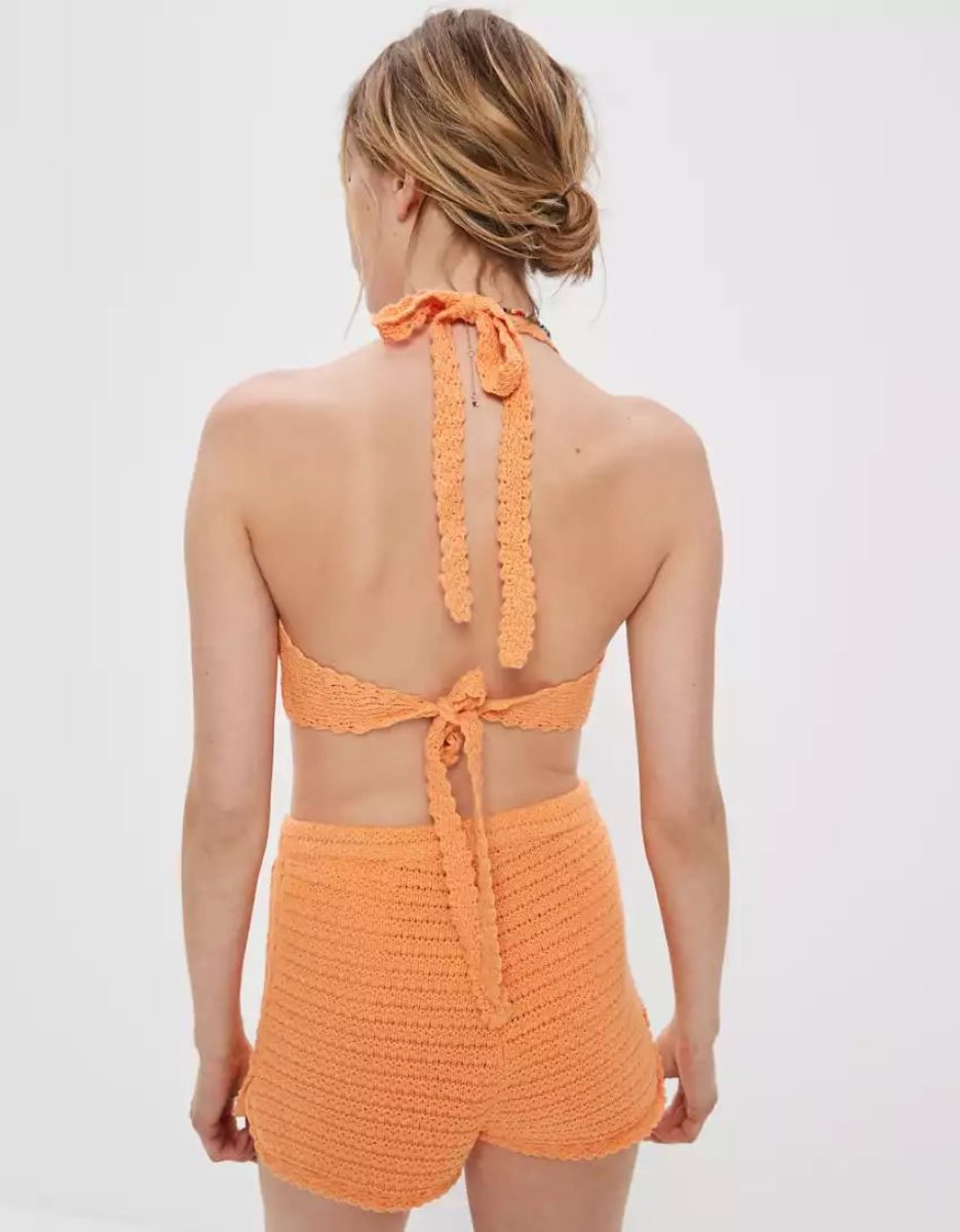 Chandails American Eagle AE Super Cropped Crochet Halter Top Orange Femme | WCC-03391503